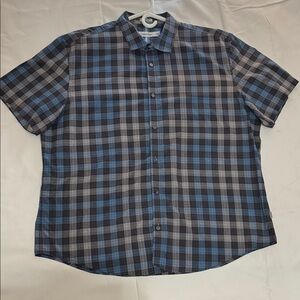 Calvin Klein Men's Casual Blue and Black Checkered Shirt